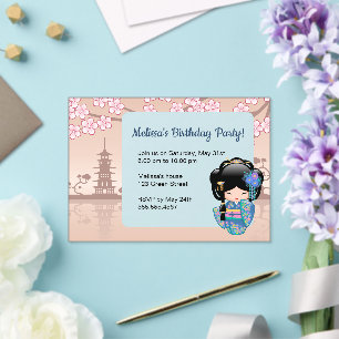 Keiko Kokeshi Transparent Window Birthday Beige Acrylic Invitations