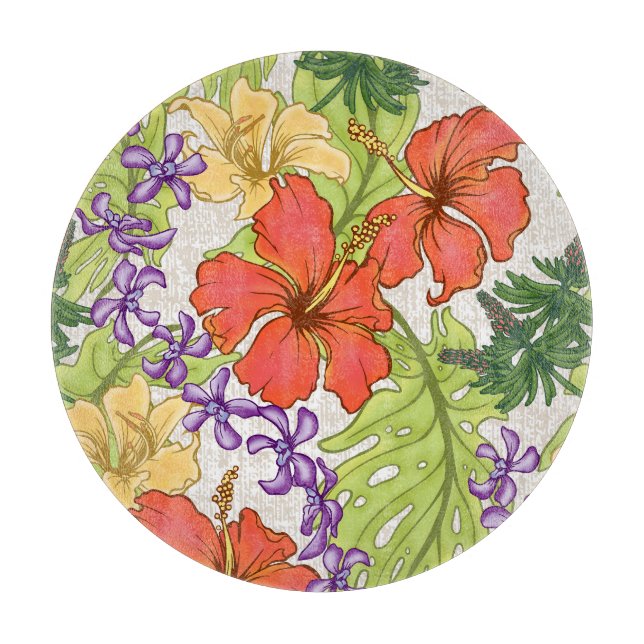 Keleah Tropical Hawaiian Hibiscus and Orchids Cutting Board (Front)
