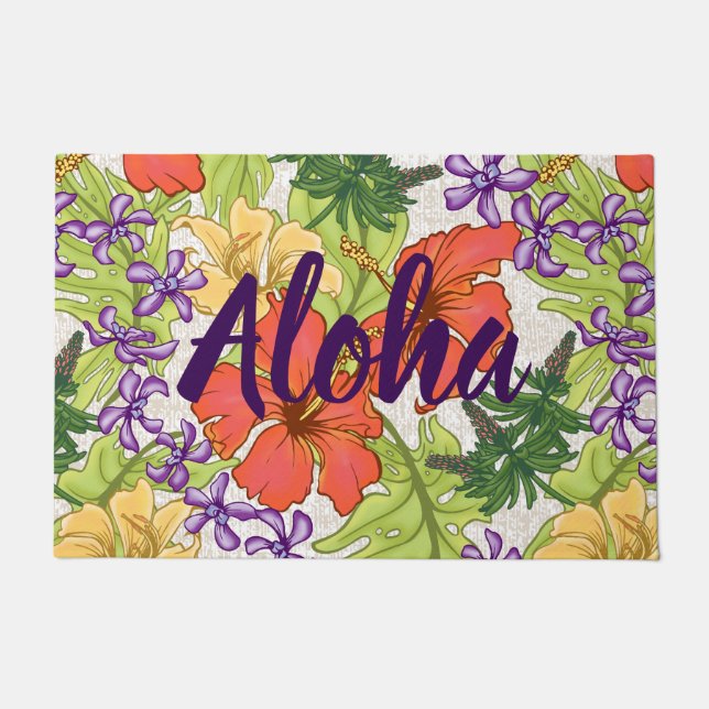 Keleah Tropical Hawaiian Hibiscus and Orchids Doormat (Front)