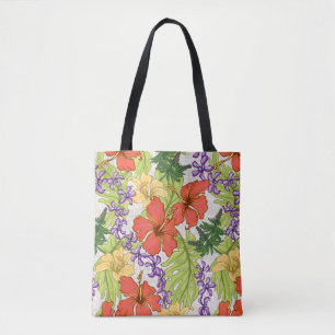Keleah Tropical Hawaiian Hibiscus Orchids Beach Tote Bag