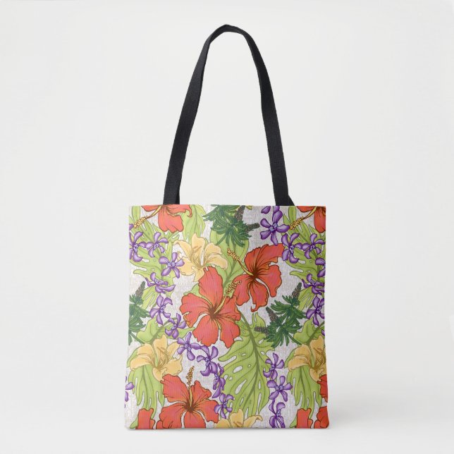 Keleah Tropical Hawaiian Hibiscus Orchids Beach Tote Bag (Front)
