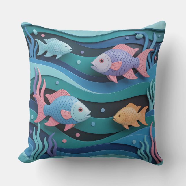Kelengan Fish Relief 3D Batik Motif Throw Pillow (Front)