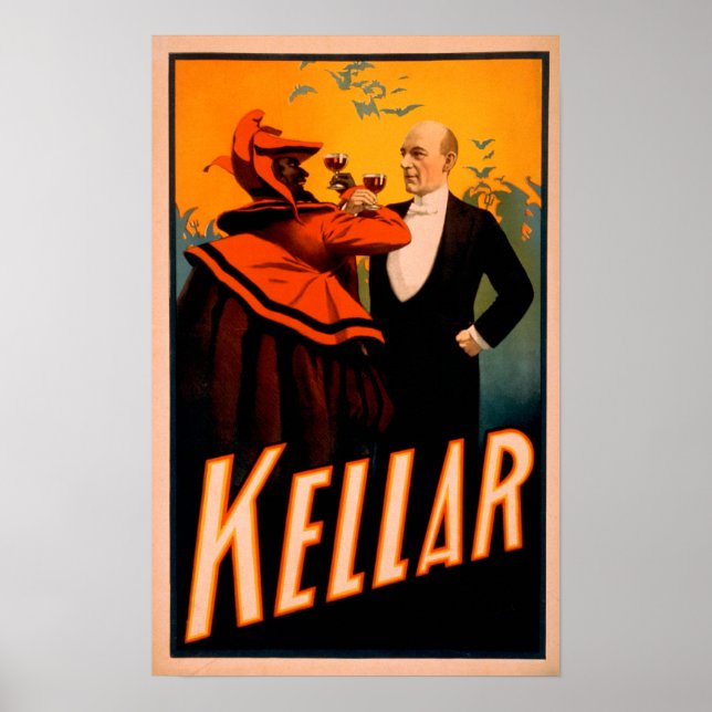 Kellar Magician Drinking Wine with the Devil Poster (Front)