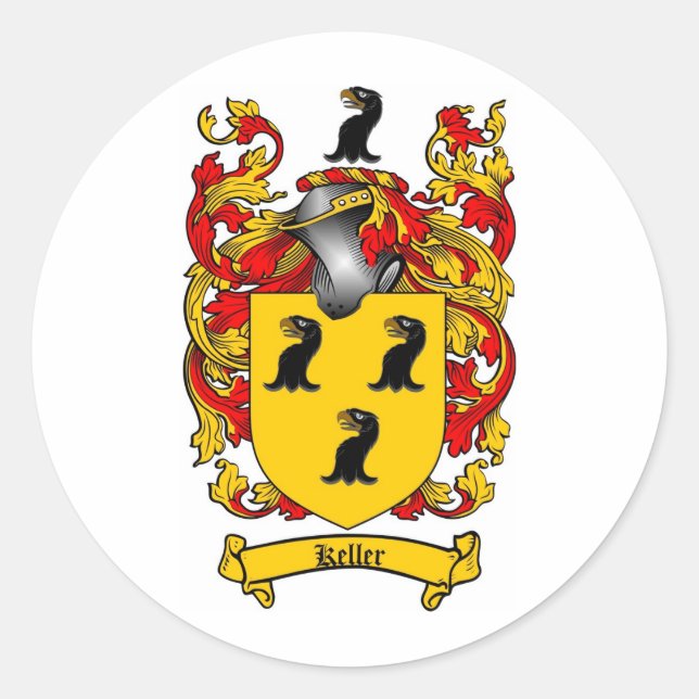 KELLER FAMILY CREST -  KELLER COAT OF ARMS CLASSIC ROUND STICKER (Front)