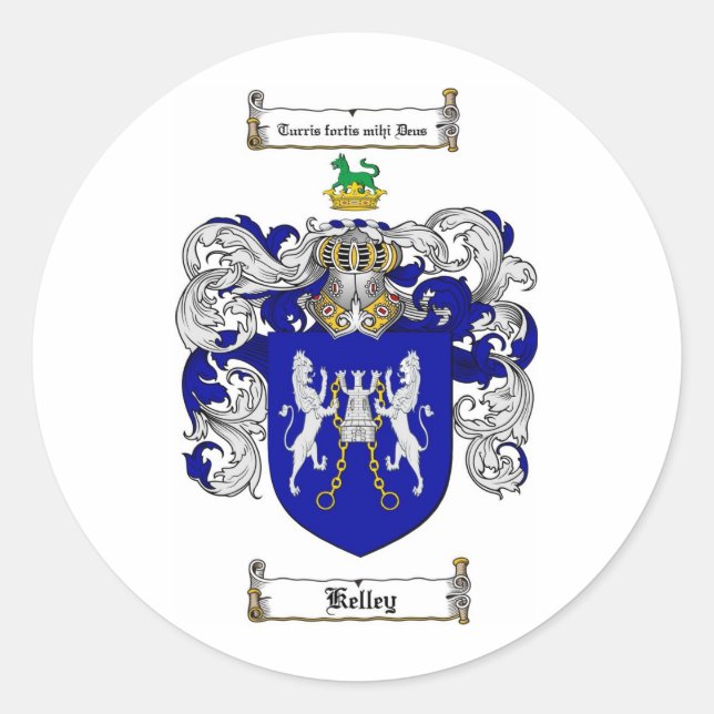 KELLEY FAMILY CREST -  KELLEY COAT OF ARMS CLASSIC ROUND STICKER (Front)
