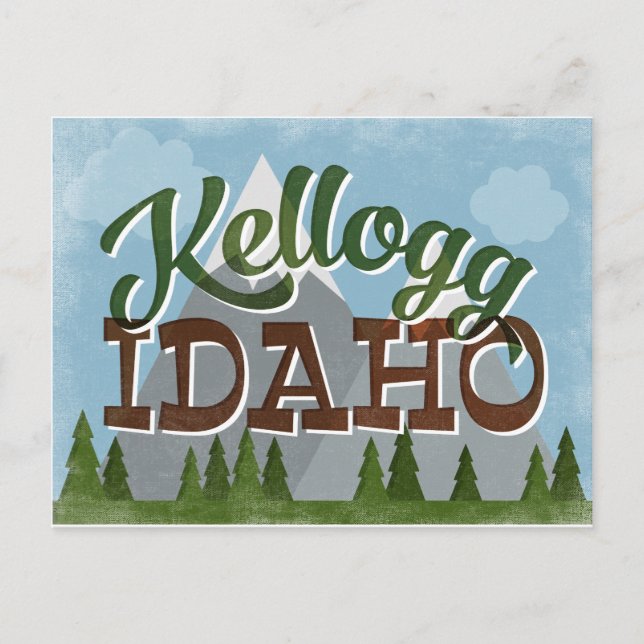 Kellogg Idaho Fun Retro Snowy Mountains Postcard (Front)