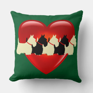 Kelly green, 6 Scottish Terrier /red heart/blank Throw Pillow