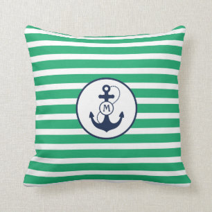 Kelly Green Anchor Monogram Throw Pillow
