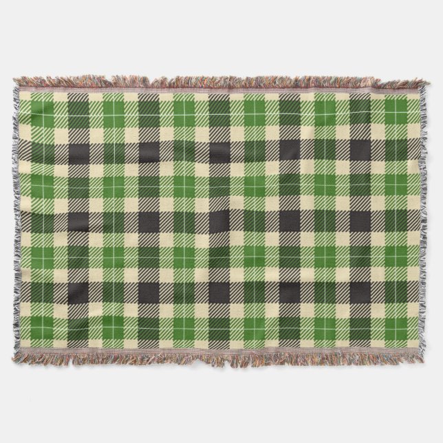 Kelly Green and Black Tartan Plaid Throw Blanket (Front)