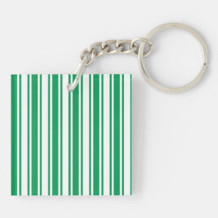 Kelly green and white candy stripes keychain