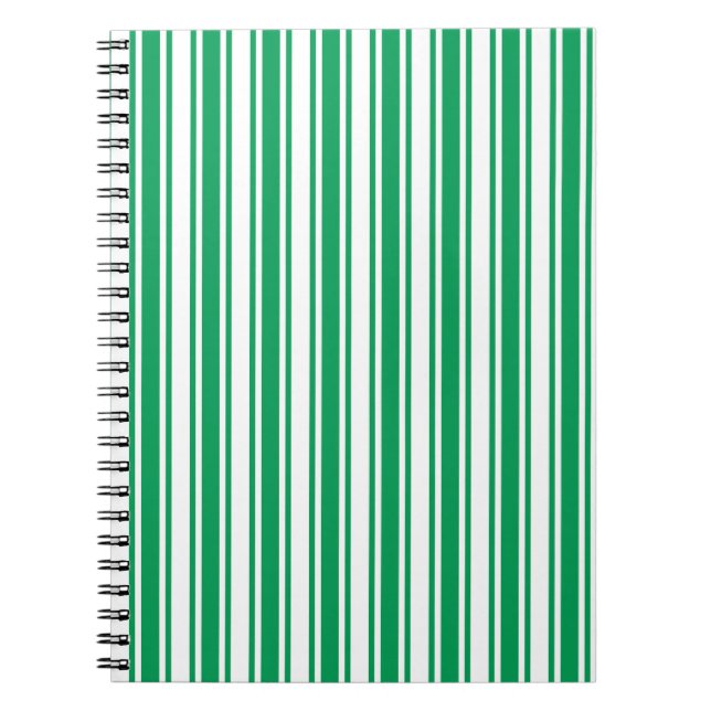 Kelly green and white candy stripes notebook (Front)