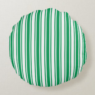 Kelly green and white candy stripes round pillow