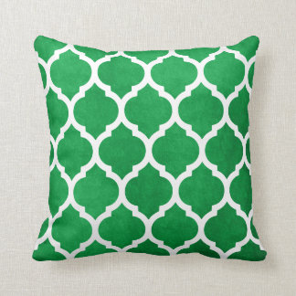 Kelly Green and White Classic Trellis Quatrefoil Throw Pillow