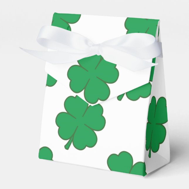 Kelly Green and White Shamrock, 4-Leaf Clover Favor Box (Front Side)