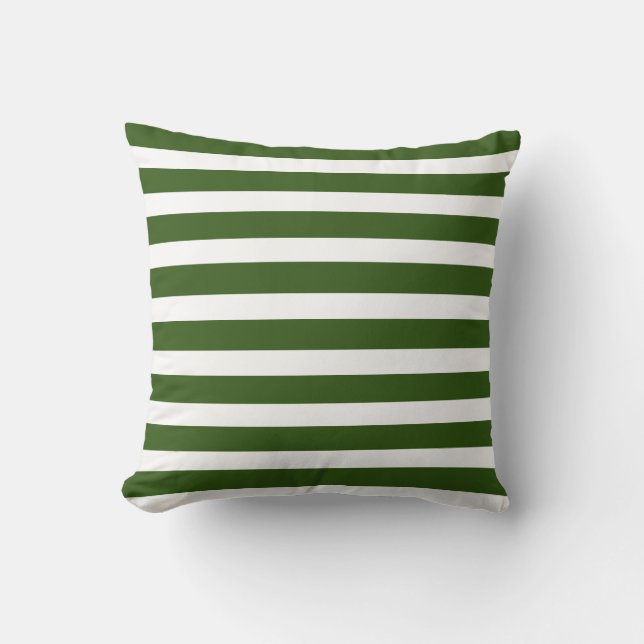 Kelly Green and white Striped Throw Pillow (Front)