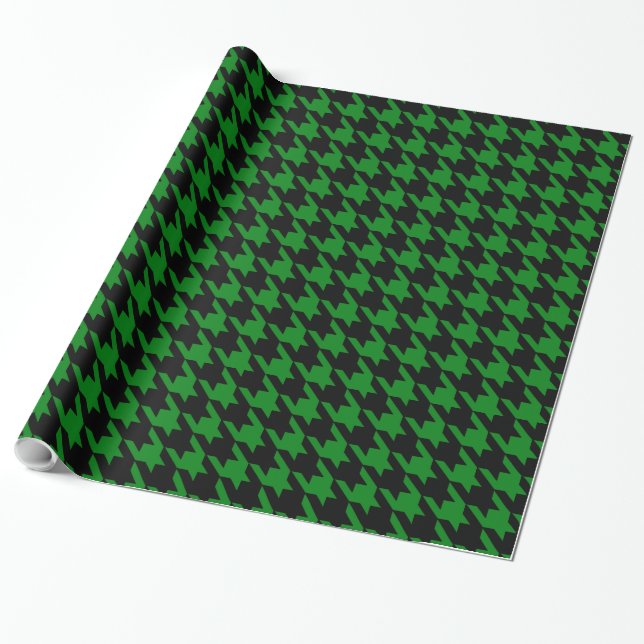 Kelly Green Black Large Houndstooth Check Wrapping Paper (Unrolled)