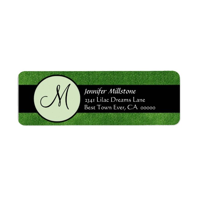 KELLY GREEN & BLACK Wedding Monogram Address Label (Front)