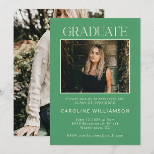 Kelly Green Bold Photo Graduation Party Class 2026 Invitation