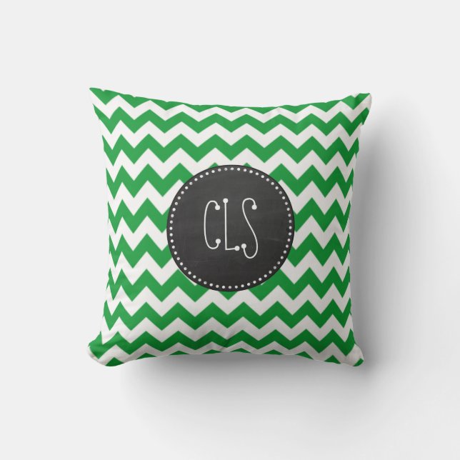Kelly Green Chevron Stripes; Chalkboard look Throw Pillow (Front)