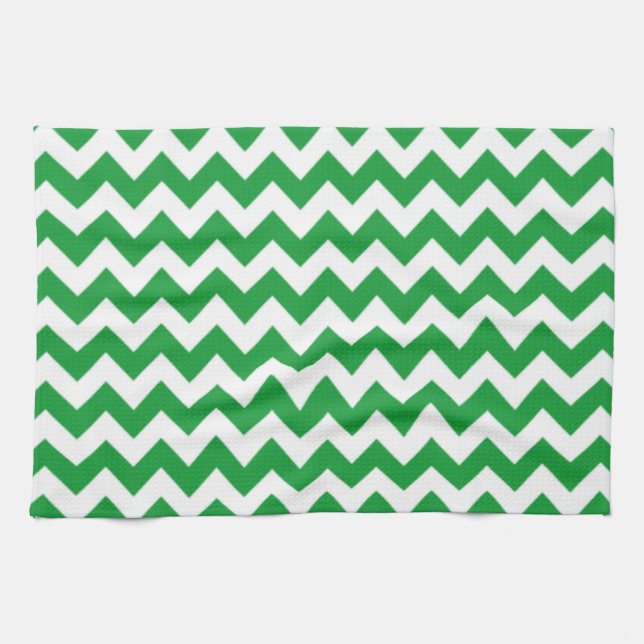 Kelly Green Chevron Stripes Kitchen Towel (Horizontal)