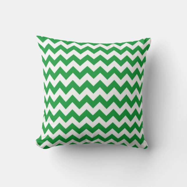 Kelly Green Chevron Stripes Throw Pillow (Front)