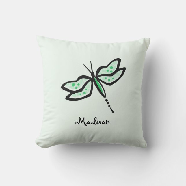 Kelly Green Dragonfly Throw Pillow (Front)
