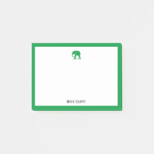 Kelly Green Elephant and Border on White with Name Post-it Notes