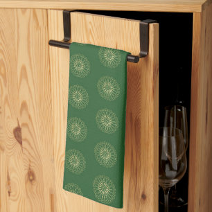 Kelly Green   Golden Zinnia Flower Medallions Kitchen Towel