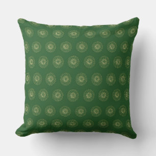 Kelly Green Golden Zinnia Flower Medallions Throw Pillow