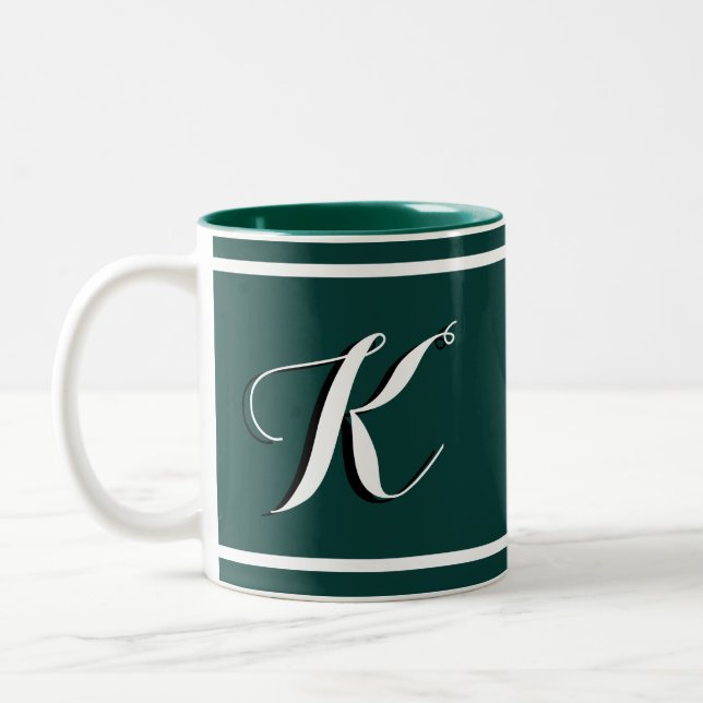 Kelly Green Monogrammed Mug à café à deux tons (Gauche)