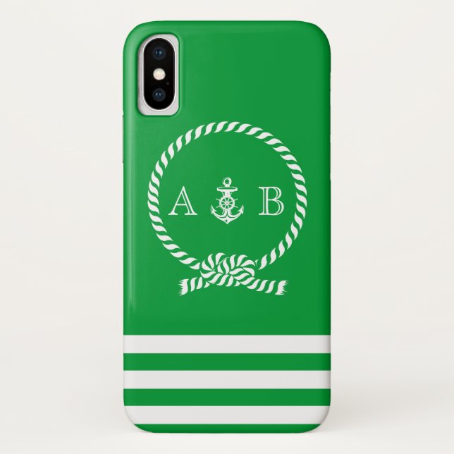 Kelly Green Nautical Rope and Anchor Monogrammed Case-Mate iPhone Case (Back)