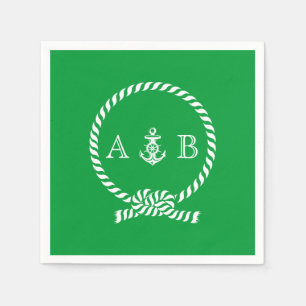 Kelly Green Nautical Rope and Anchor Monogrammed Napkin
