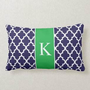 Kelly Green Navy Blue Moroccan Custom Monogram Lumbar Pillow