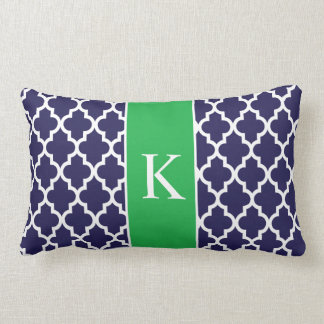 Kelly Green Navy Blue Moroccan Custom Monogram Lumbar Pillow