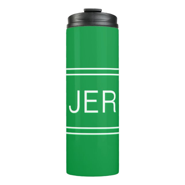 Kelly Green Personalized Monogram Initials Drink Thermal Tumbler (Front)