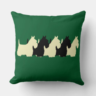 Kelly green Plaid print 6 Scottish Terrier dog Throw Pillow