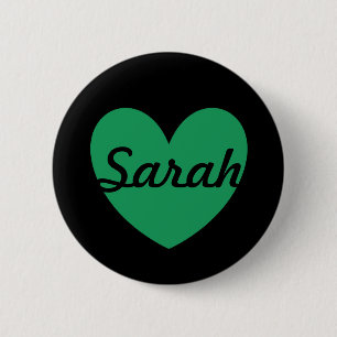 Kelly green polka hearts on black 2 inch round button