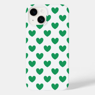 Kelly green polka hearts on white Case-Mate iPhone 14 case