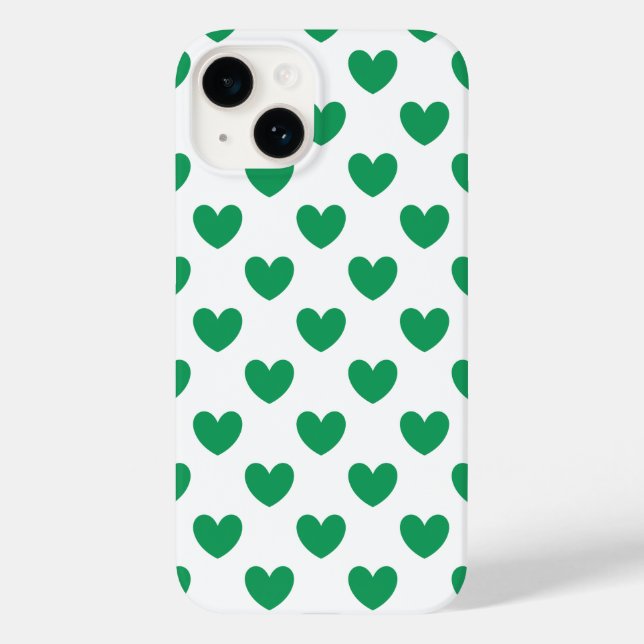 Kelly green polka hearts on white Case-Mate iPhone case (Back)