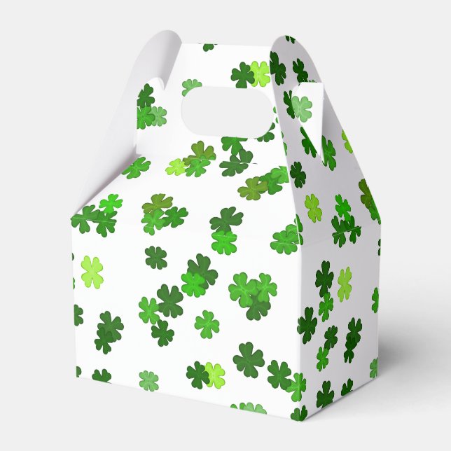 Kelly green “Shamrocks Falling” Favor Box (Front Side)