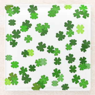 Kelly green “Shamrocks Falling Glass Coaster