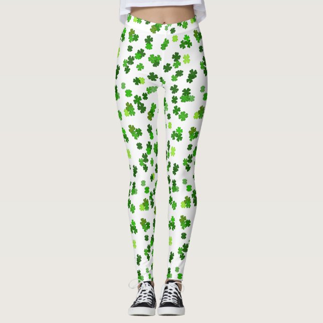 Kelly green “Shamrocks Falling” Leggings (Front)