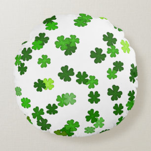 Kelly green “Shamrocks Falling” Round Pillow