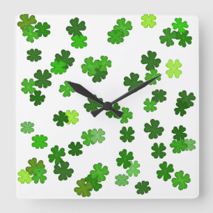 Kelly green “Shamrocks Falling” Square Wall Clock