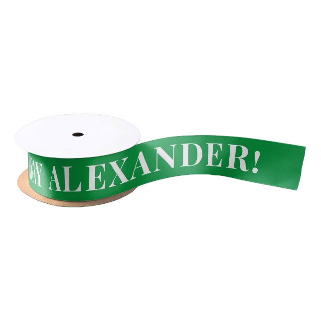 Kelly Green Simple Text Happy Birthday Satin Ribbon (Spool)