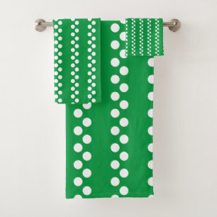Kelly Green: Small white Polka Dot Pattern Bath Towel Set