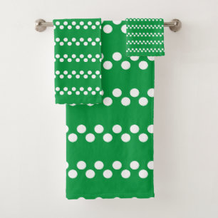 Kelly Green: Small white Polka Dot Pattern Bath Towel Set