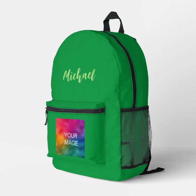 Kelly Green Solid Colour Name Custom Calligraphy Printed Backpack (Back Corner Right)