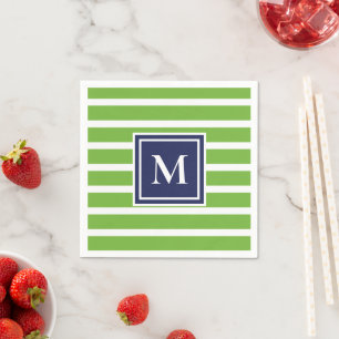 Kelly Green Stripe Modern Monogram Coastal Beach Napkin