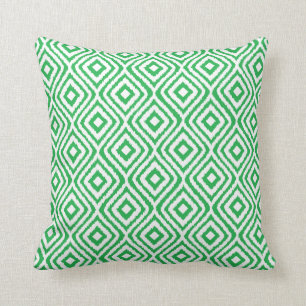Kelly Green Tribal Ikat Diamond Pattern Throw Pillow